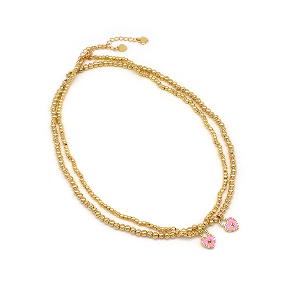 Handmade Customizable 3MM / 4MM Brass Beads / Chain With Enamel Pendant Necklace