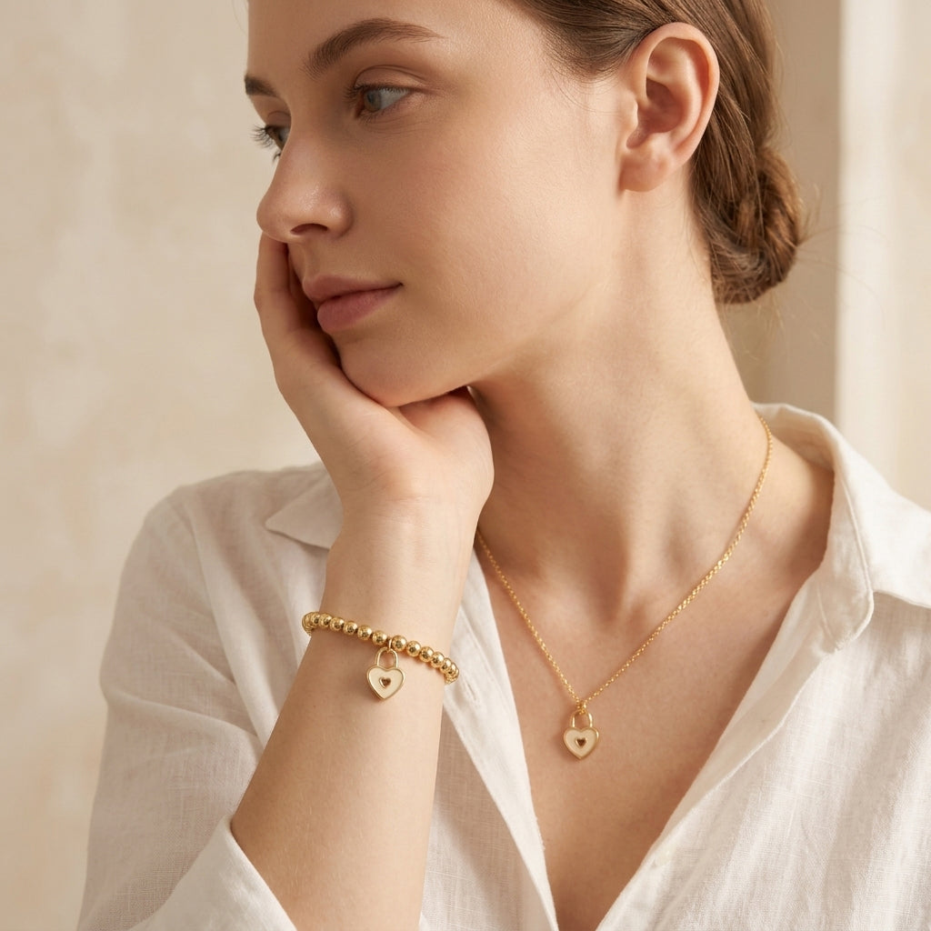 Plating Gold Heart Enamel Pendant Chain Necklace