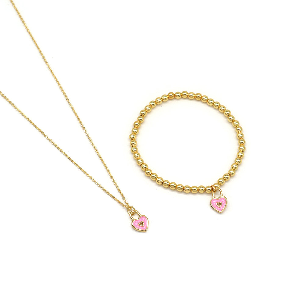 Plating Gold Heart Enamel Pendant Chain Necklace