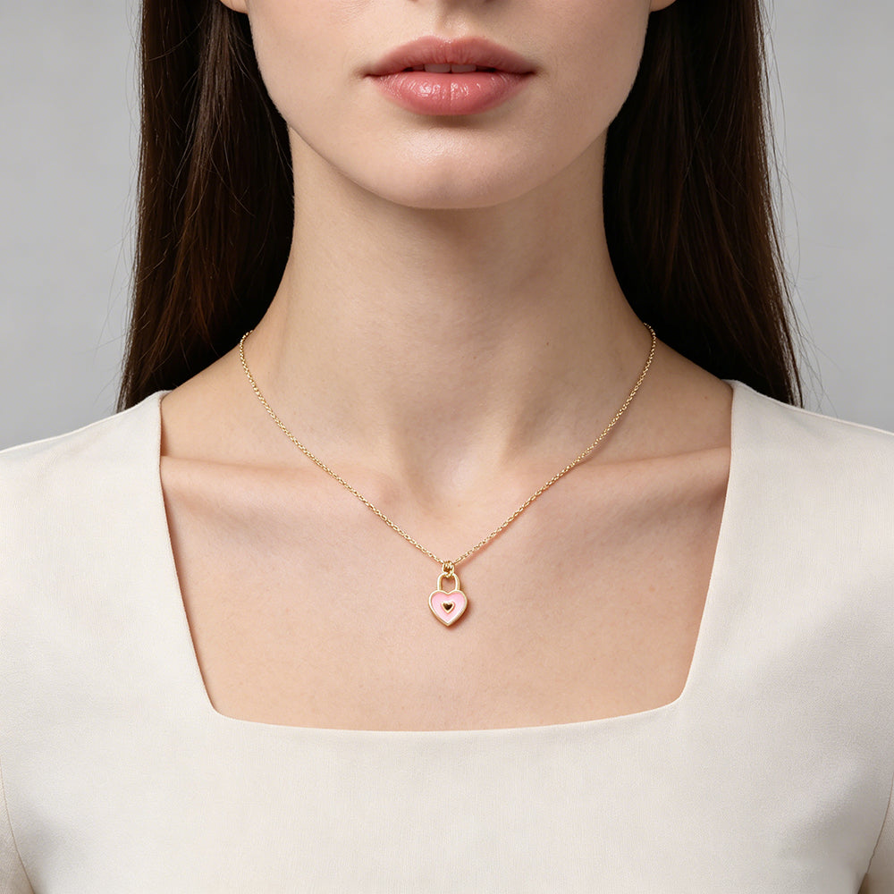 Plating Gold Heart Enamel Pendant Chain Necklace
