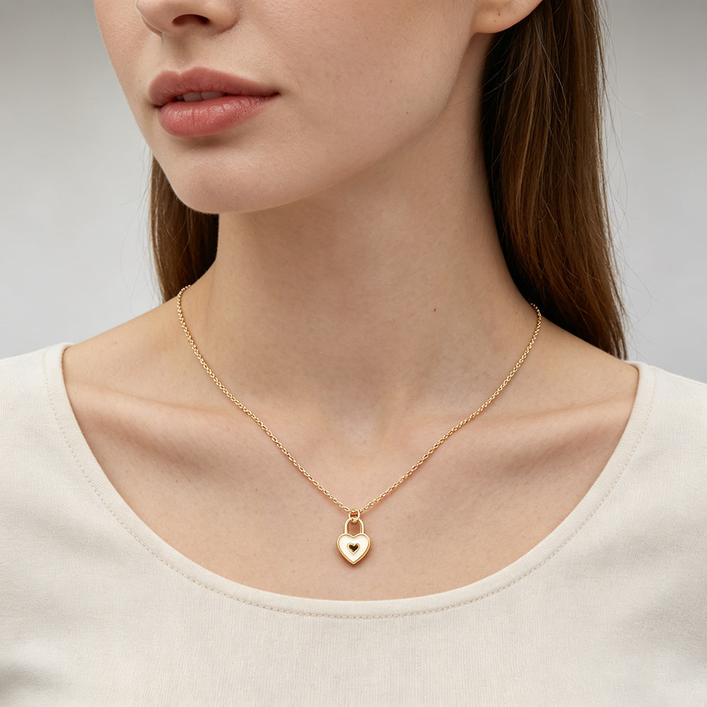 Plating Gold Heart Enamel Pendant Chain Necklace