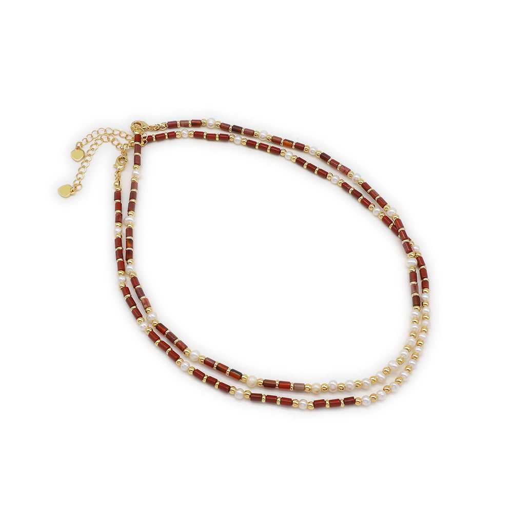Handmade Customizable Natural Stone Necklace With Fresh Water Pearl