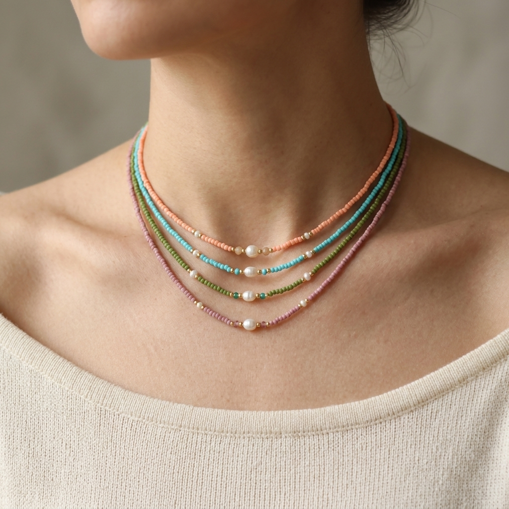 Handmade Customizable Miyuki Beads Necklace With Fresh Water Pearl