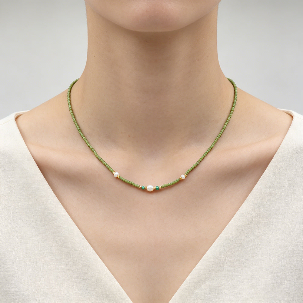 Handmade Customizable Miyuki Beads Necklace With Fresh Water Pearl