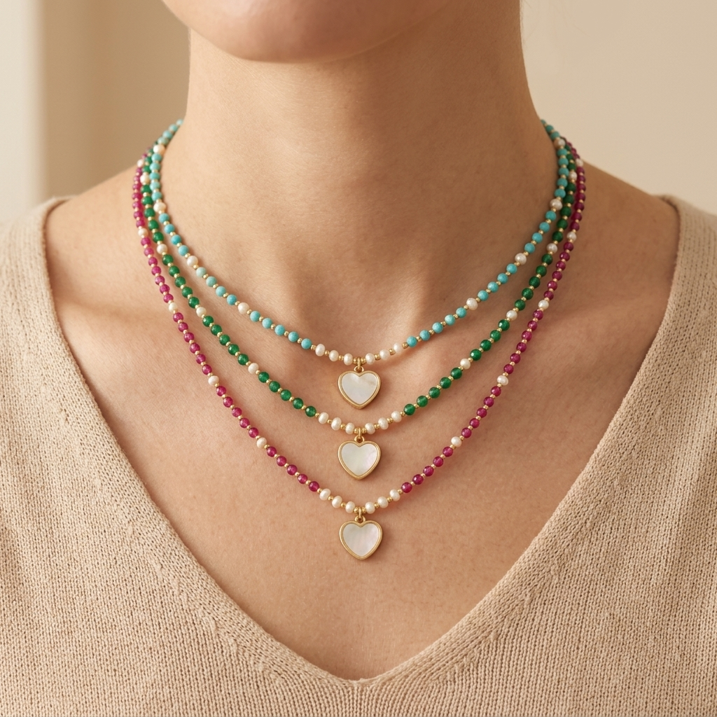 Handmade Customizable Natural Stone Necklace With Shell Pendant Fresh Water Pearl