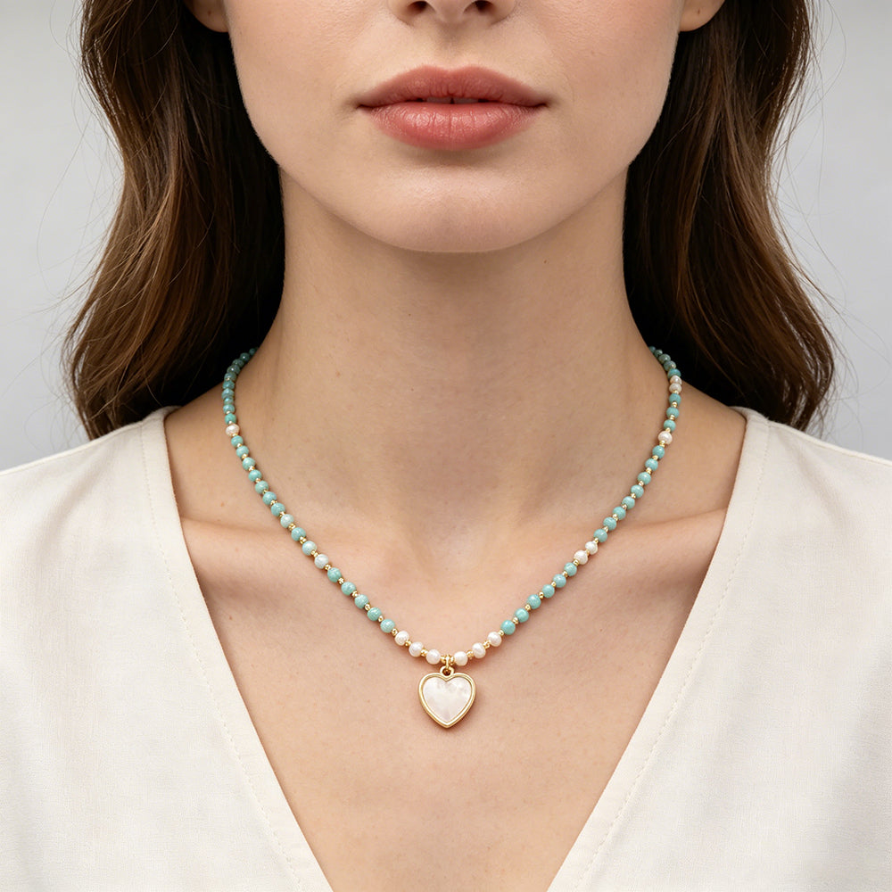 Handmade Customizable Natural Stone Necklace With Shell Pendant Fresh Water Pearl