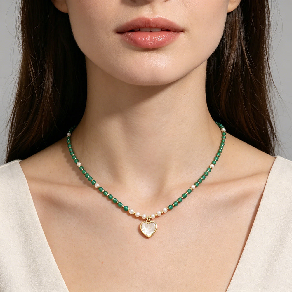 Handmade Customizable Natural Stone Necklace With Shell Pendant Fresh Water Pearl