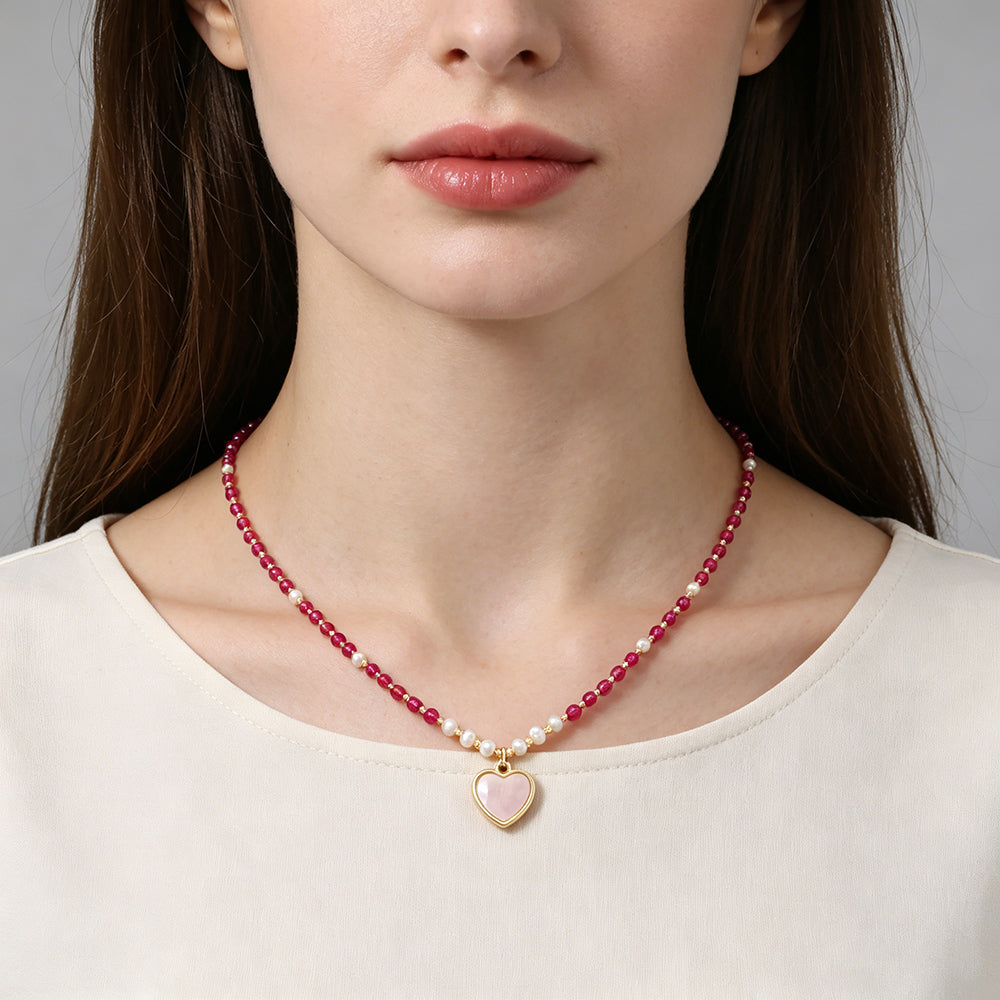 Handmade Customizable Natural Stone Necklace With Shell Pendant Fresh Water Pearl
