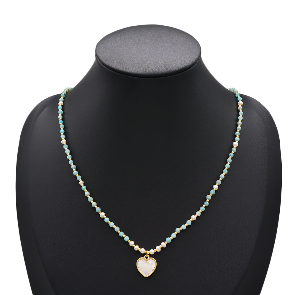 Handmade Customizable Natural Stone Necklace With Shell Pendant Fresh Water Pearl