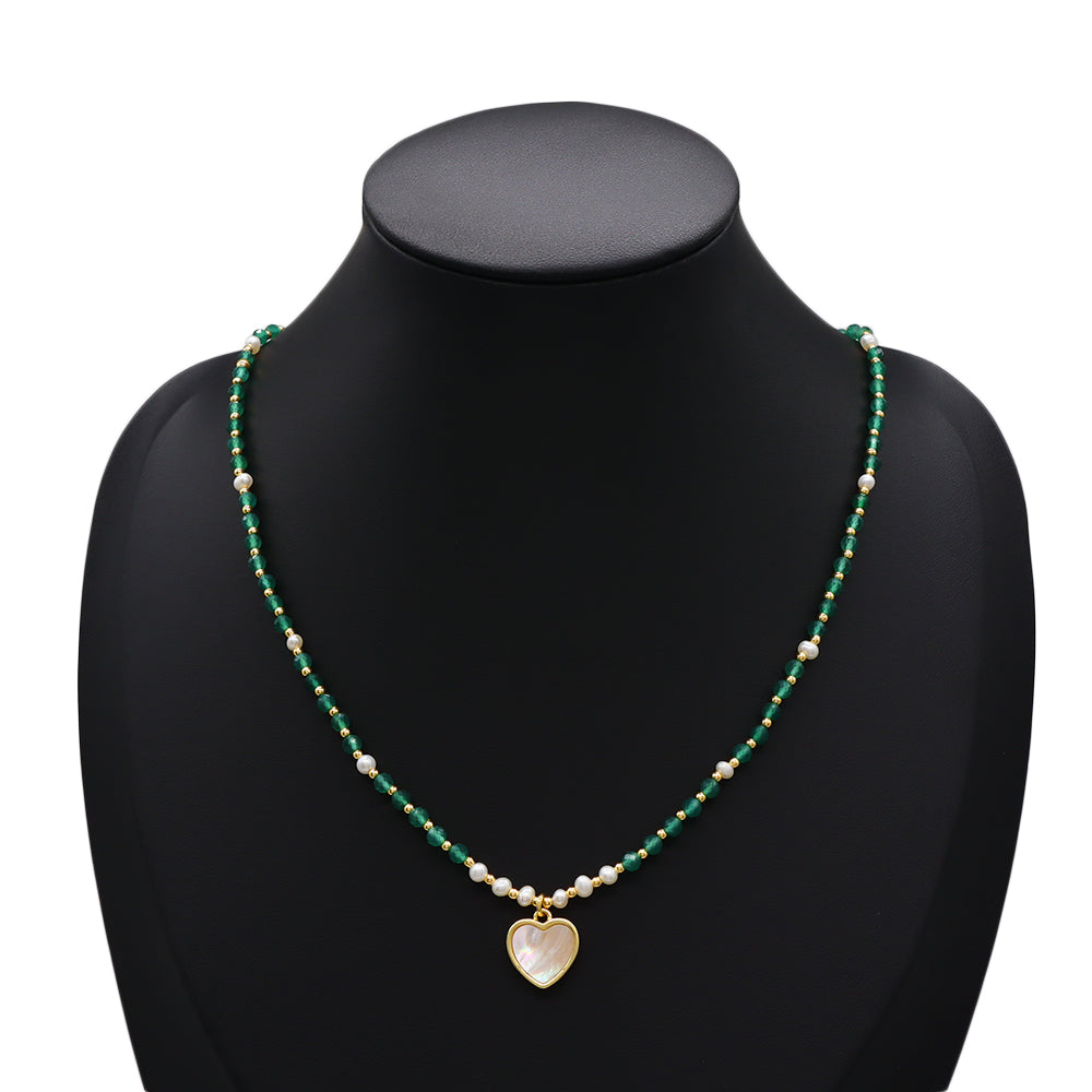 Handmade Customizable Natural Stone Necklace With Shell Pendant Fresh Water Pearl