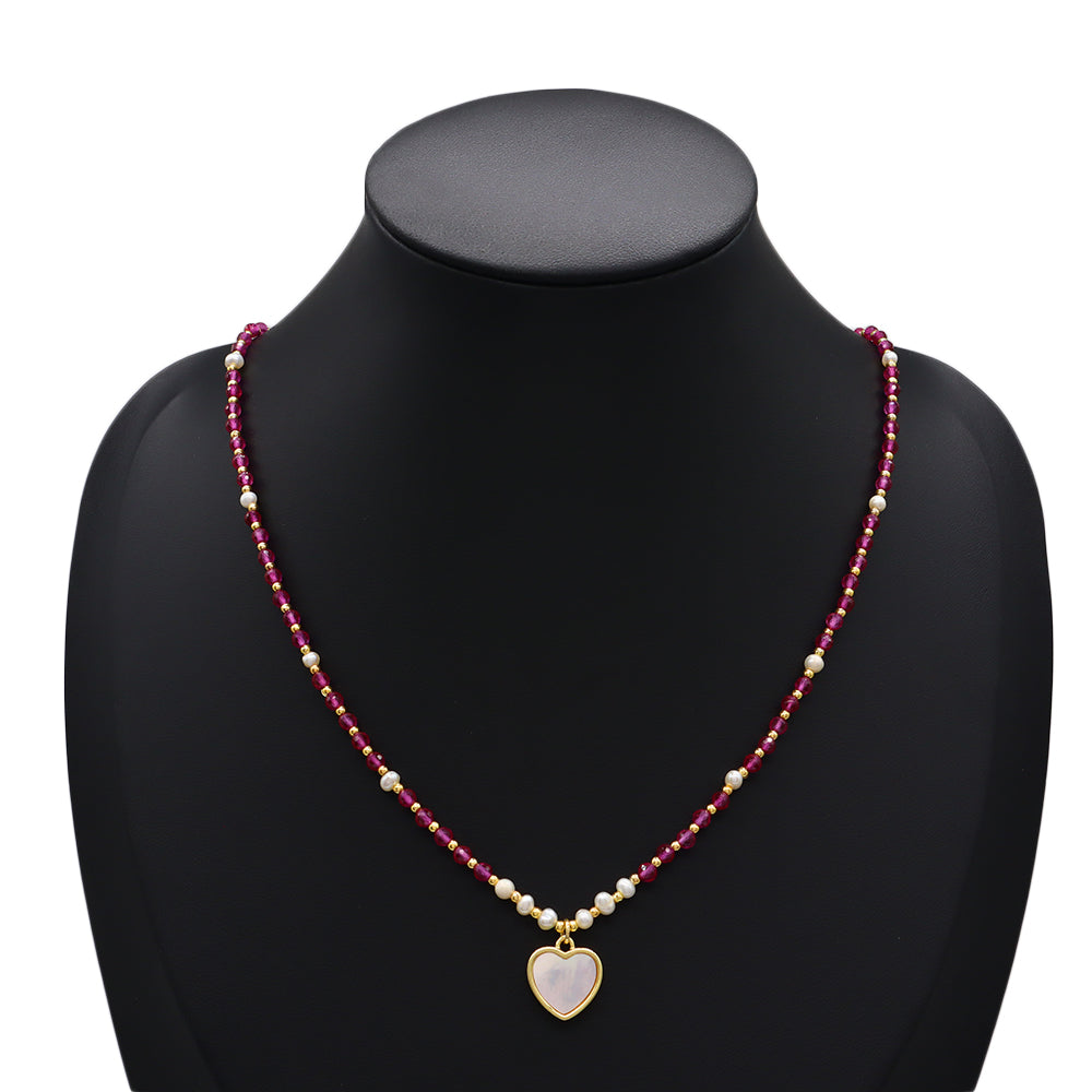 Handmade Customizable Natural Stone Necklace With Shell Pendant Fresh Water Pearl