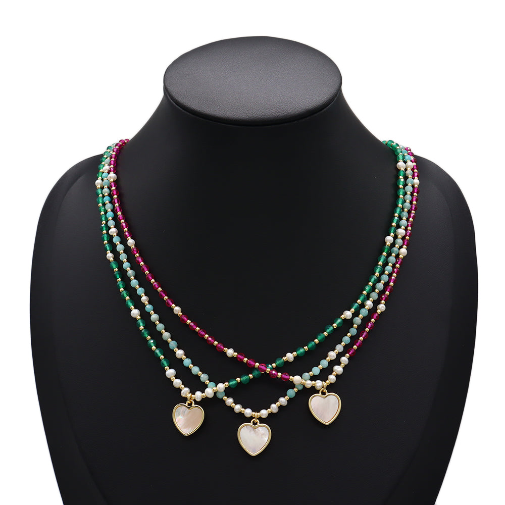 Handmade Customizable Natural Stone Necklace With Shell Pendant Fresh Water Pearl
