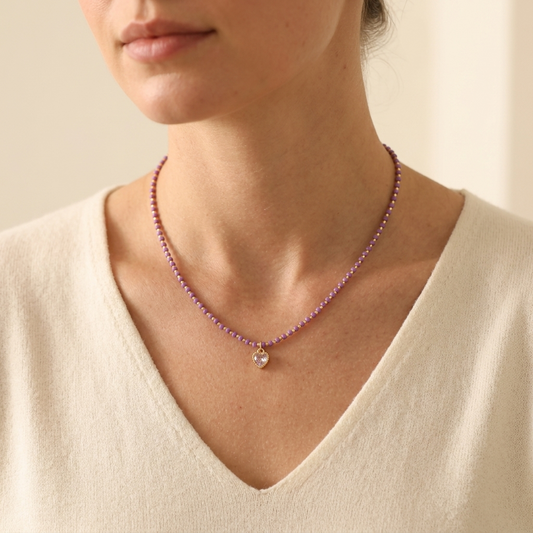Handmade Customizable Phosphosiderite Stone Necklace With CZ Pendant Miyuki Beads