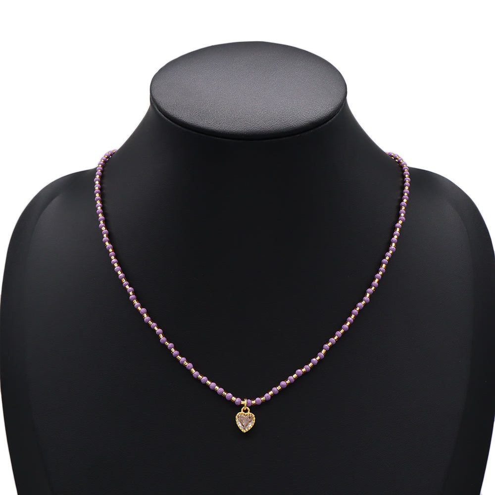 Handmade Customizable Phosphosiderite Stone Necklace With CZ Pendant Miyuki Beads