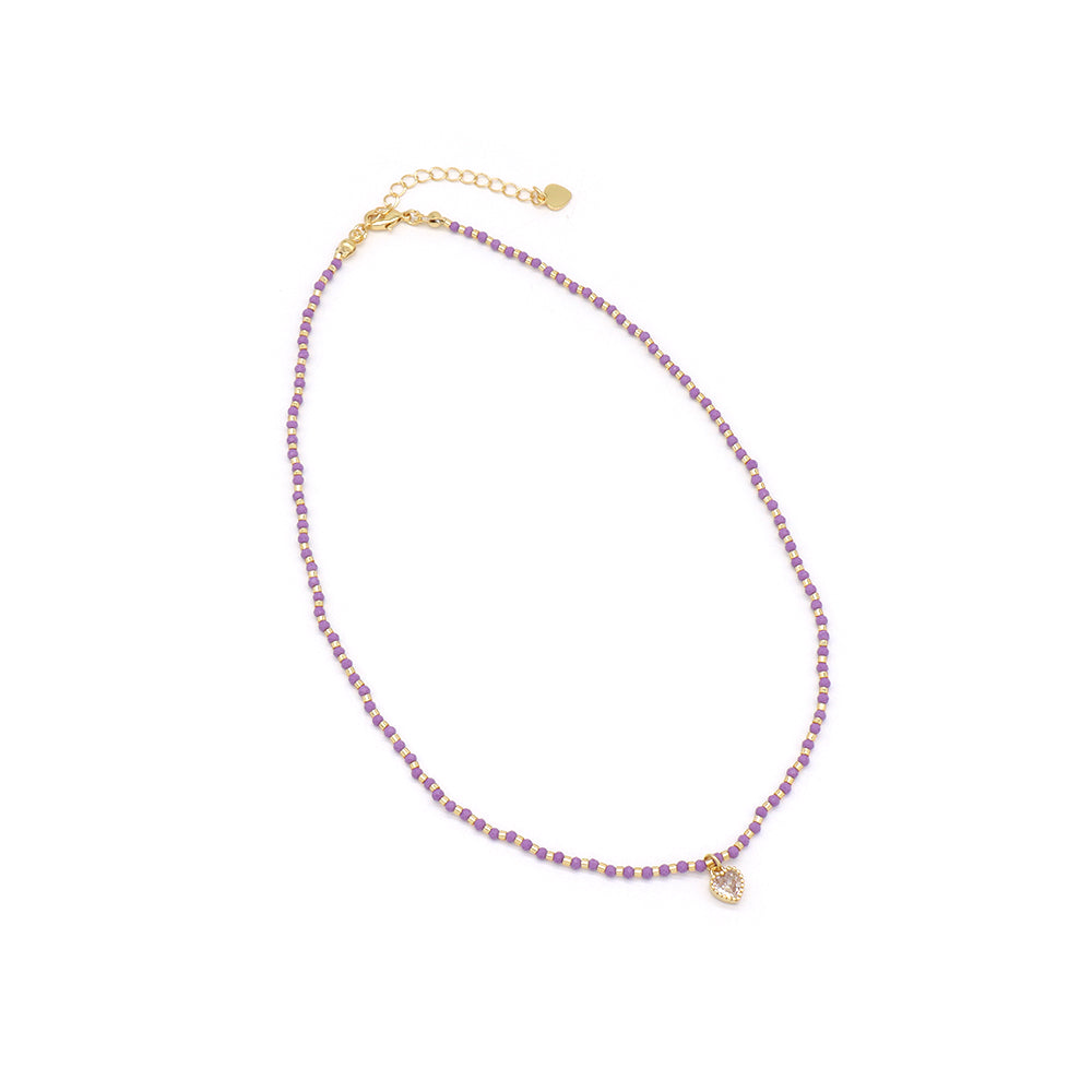 Handmade Customizable Phosphosiderite Stone Necklace With CZ Pendant Miyuki Beads