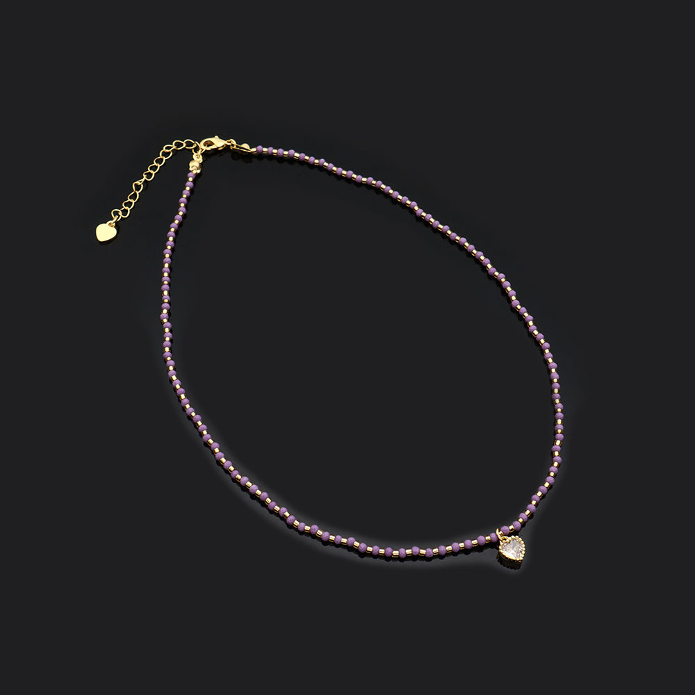 Handmade Customizable Phosphosiderite Stone Necklace With CZ Pendant Miyuki Beads