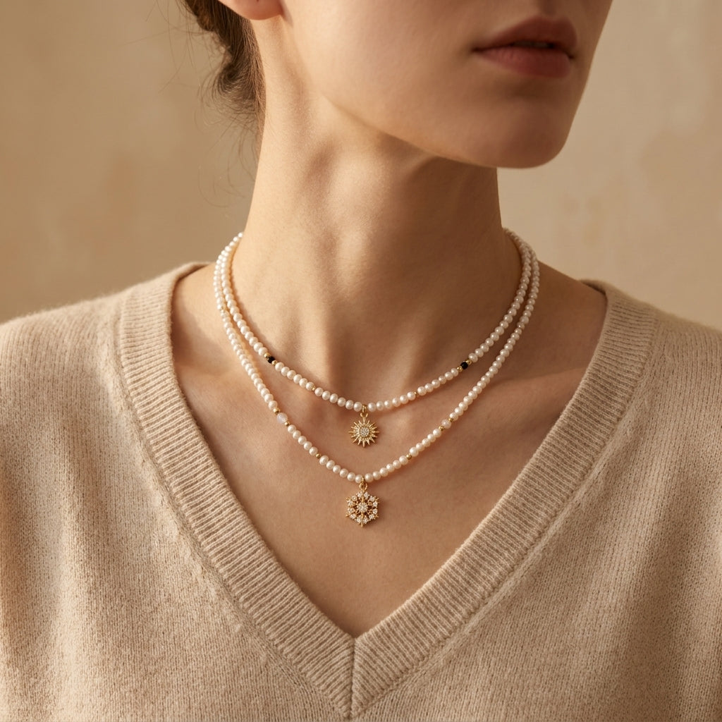 Handmade Customizable Fresh Water Pearl Necklace With Brass Pendant
