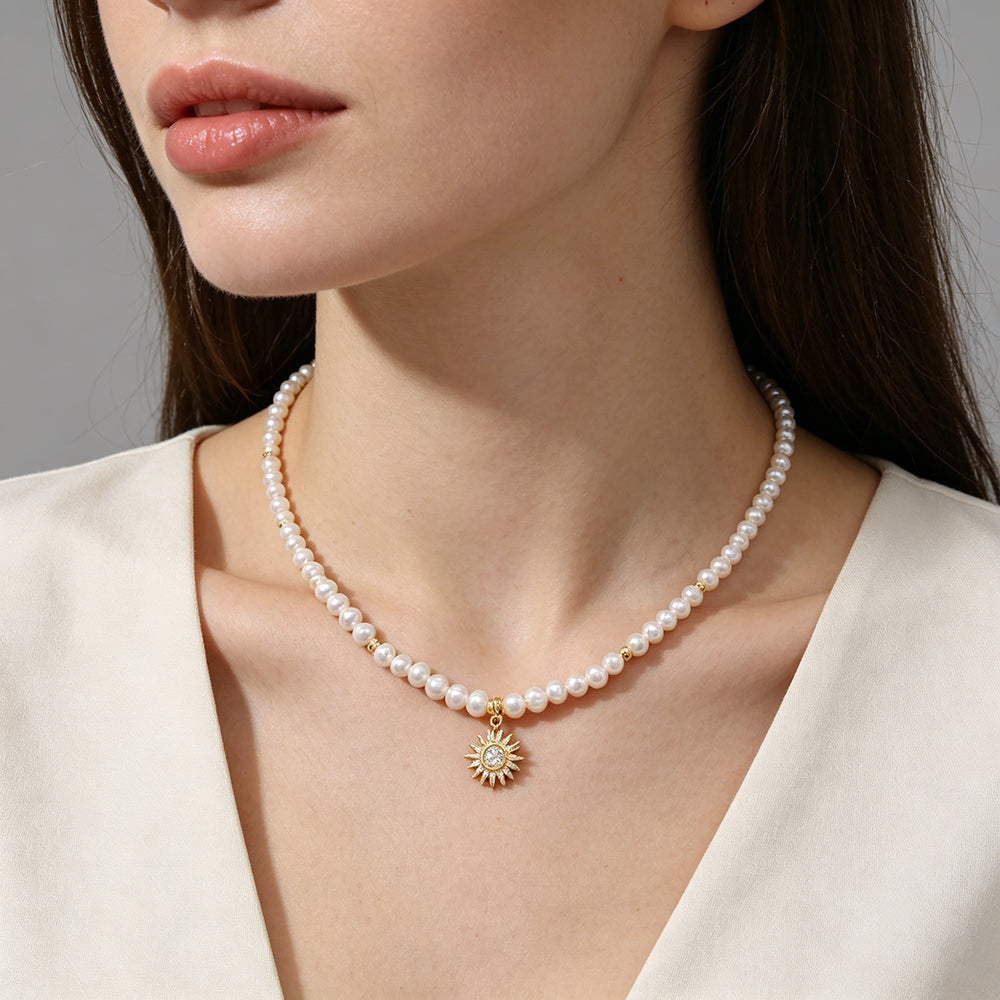 Handmade Customizable Fresh Water Pearl Necklace With Brass Pendant
