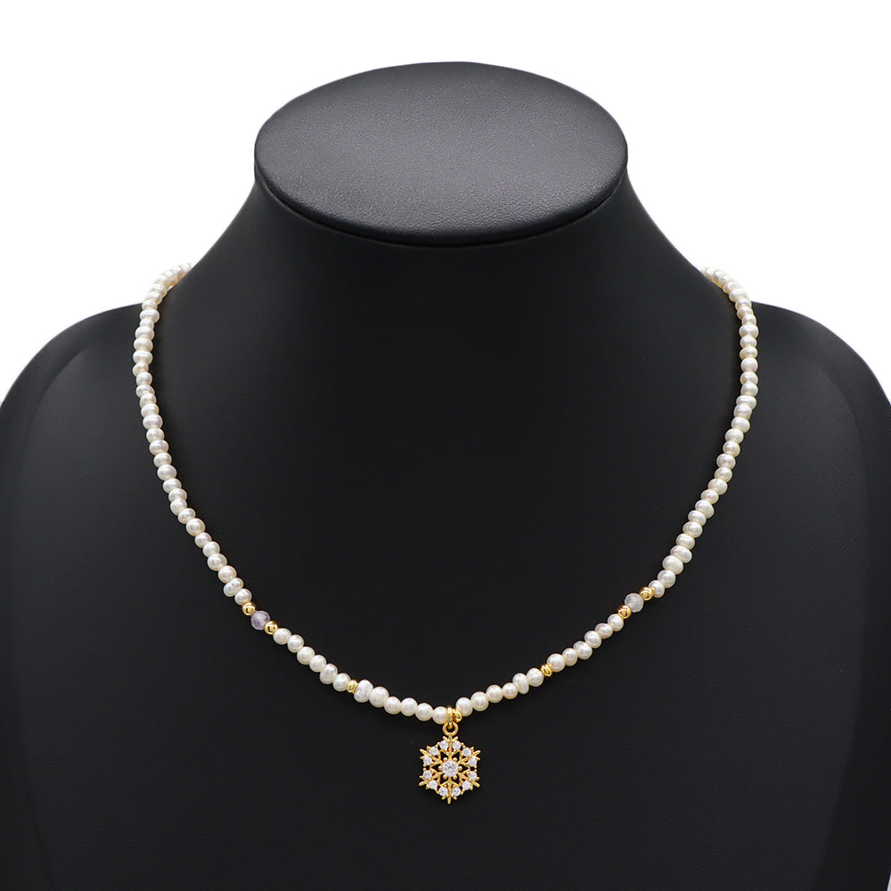 Handmade Customizable Fresh Water Pearl Necklace With Brass Pendant