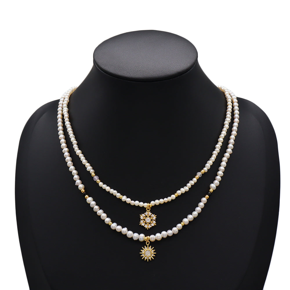 Handmade Customizable Fresh Water Pearl Necklace With Brass Pendant