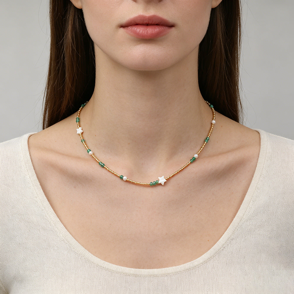 Handmade Customizable Miyuki Beads Necklace With Natural Stone Beads