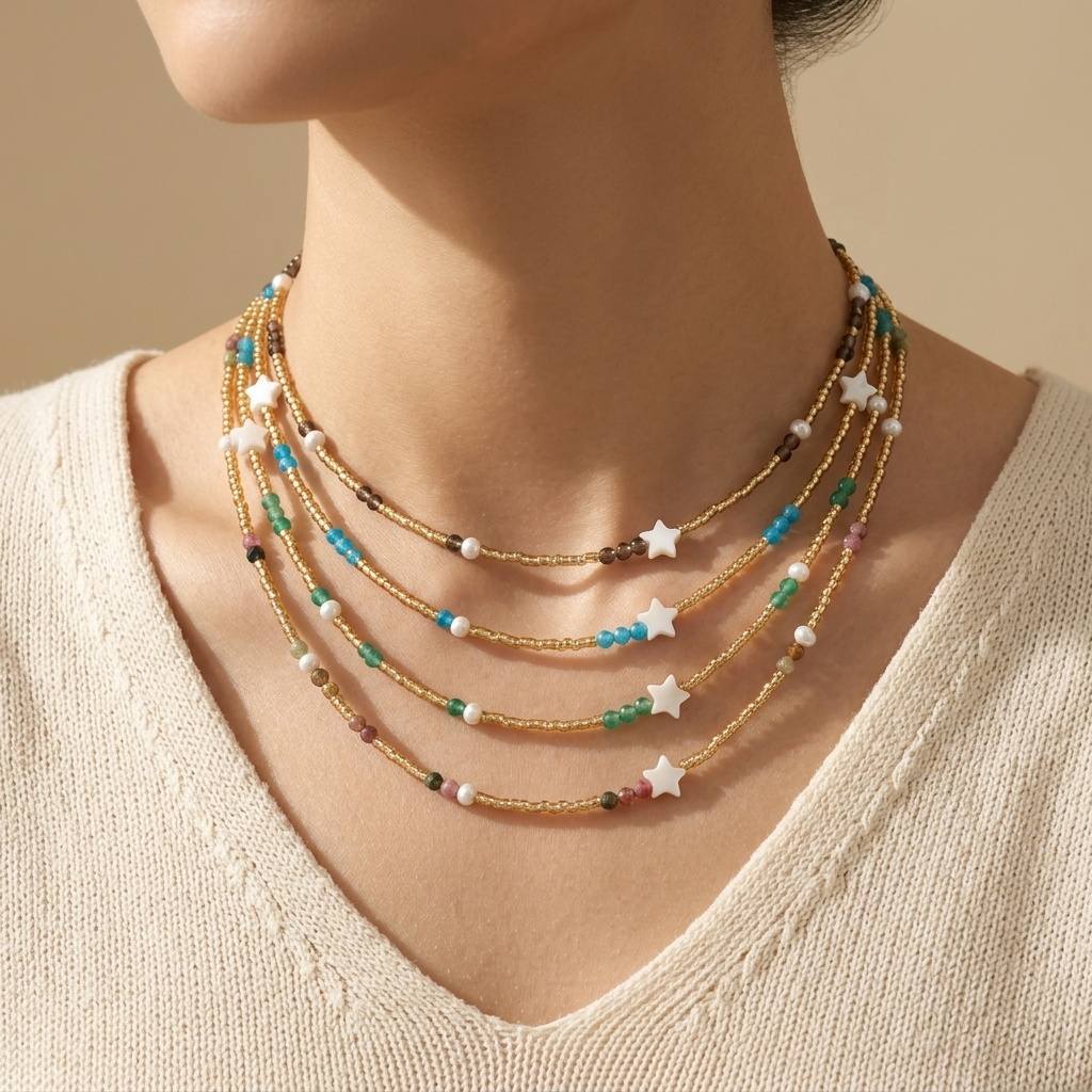 Handmade Customizable Miyuki Beads Necklace With Natural Stone Beads