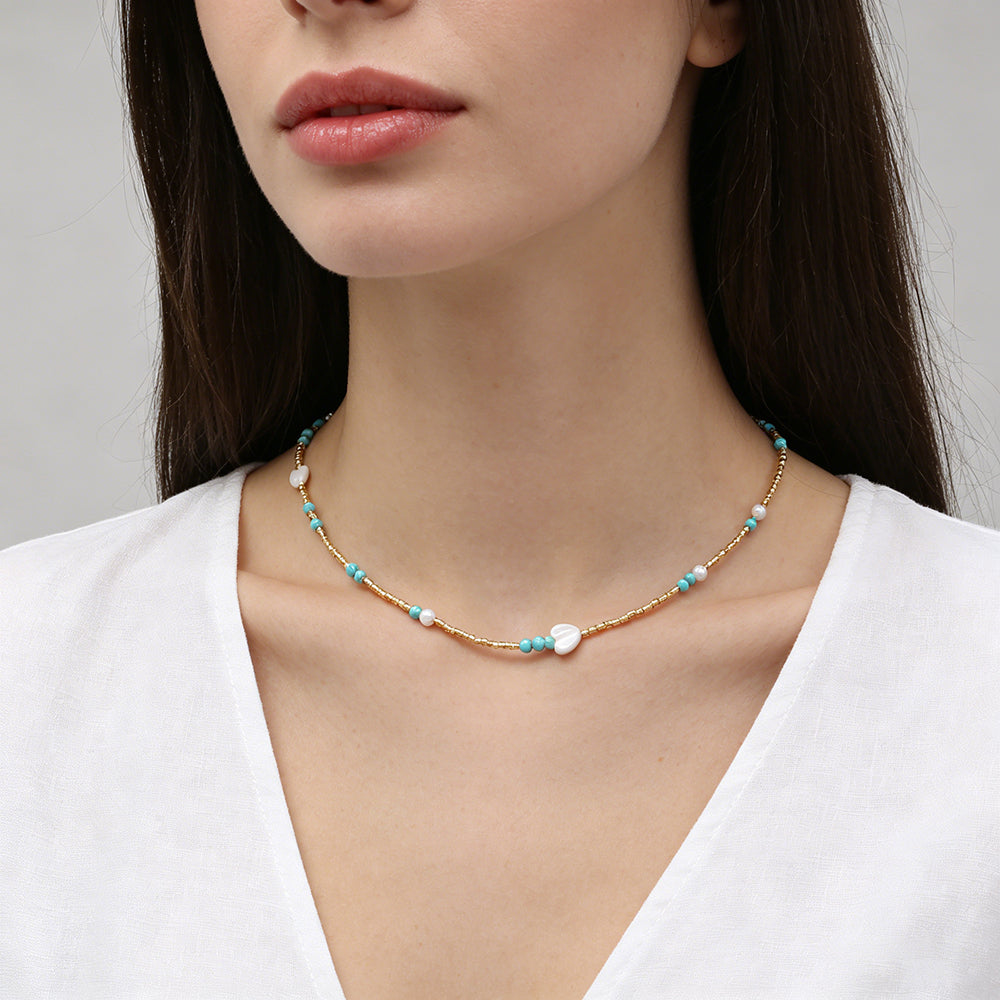 Handmade Customizable Miyuki Beads Necklace With Natural Stone Beads Fresh Water Pearl