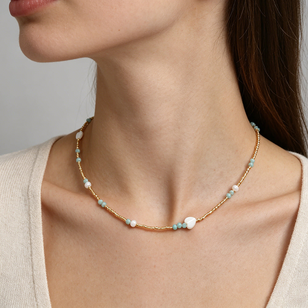 Handmade Customizable Miyuki Beads Necklace With Natural Stone Beads Fresh Water Pearl