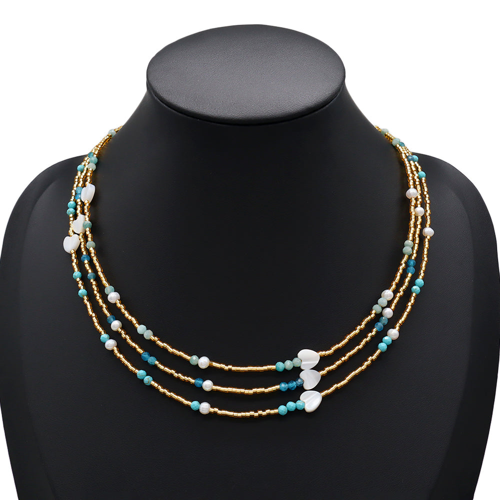 Handmade Customizable Miyuki Beads Necklace With Natural Stone Beads Fresh Water Pearl