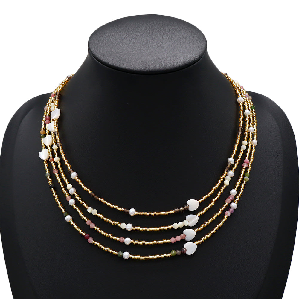Handmade Customizable Miyuki Beads Necklace With Natural Stone Beads Fresh Water Pearl