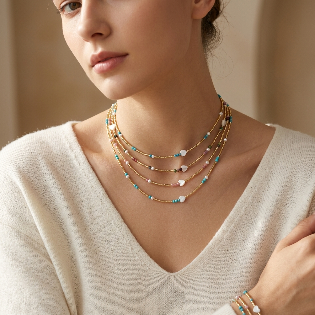 Handmade Customizable Miyuki Beads Necklace With Natural Stone Beads Fresh Water Pearl