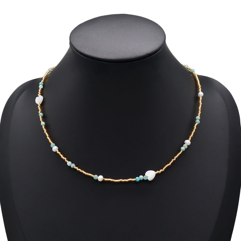 Handmade Customizable Miyuki Beads Necklace With Natural Stone Beads Fresh Water Pearl