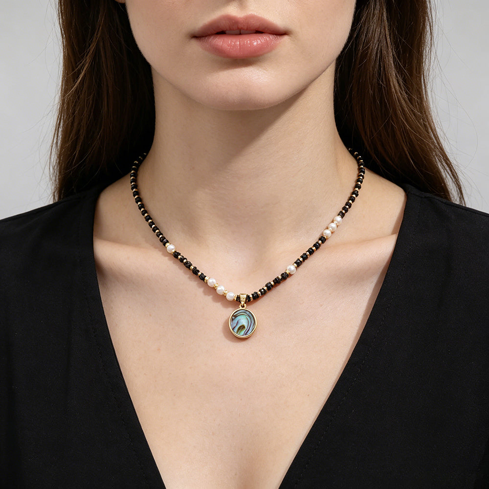Handmade Customizable Natural Stone Beads Necklace With Shell Fresh Water Pearl Pendant