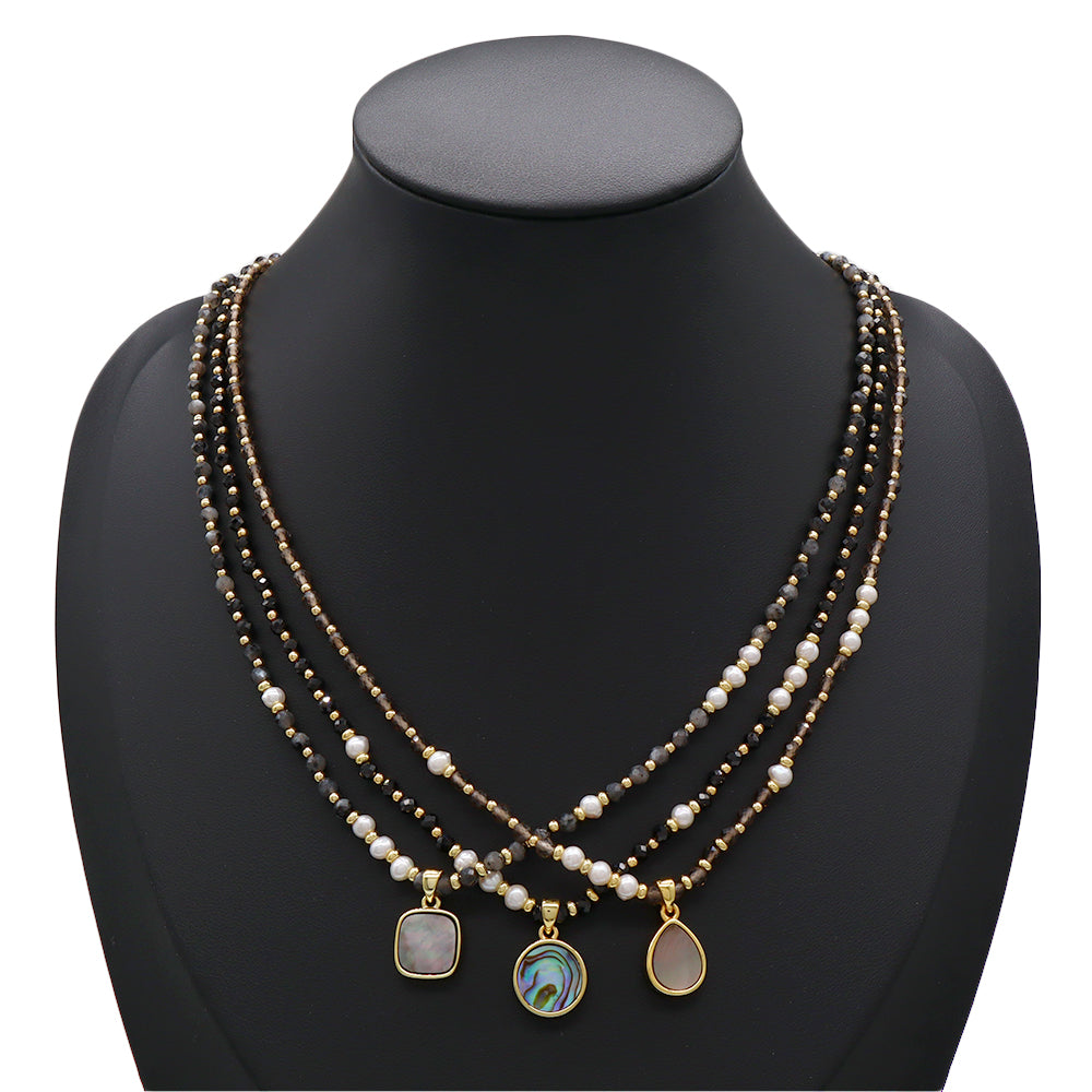 Handmade Customizable Natural Stone Beads Necklace With Shell Fresh Water Pearl Pendant