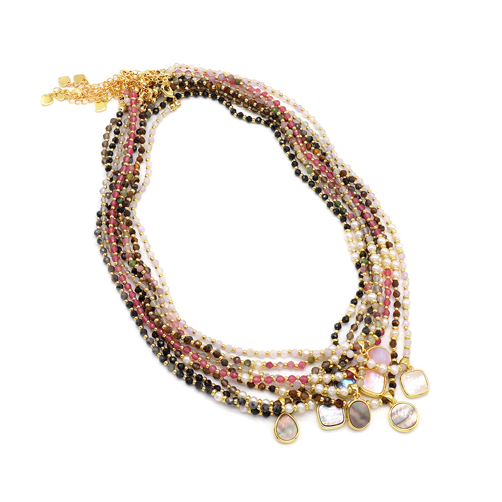 Handmade Customizable Natural Stone Beads Necklace With Shell Fresh Water Pearl Pendant