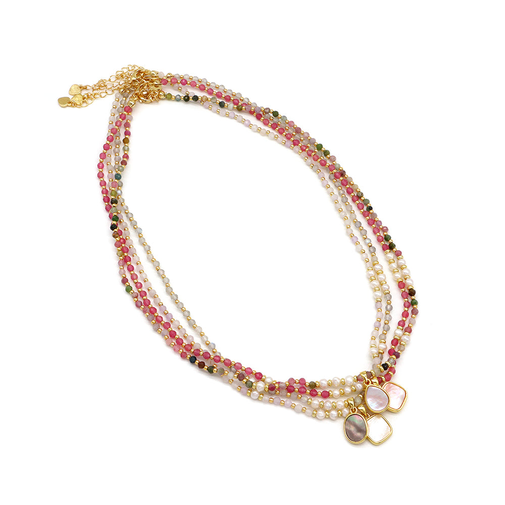 Handmade Customizable Natural Stone Beads Necklace With Shell Fresh Water Pearl Pendant