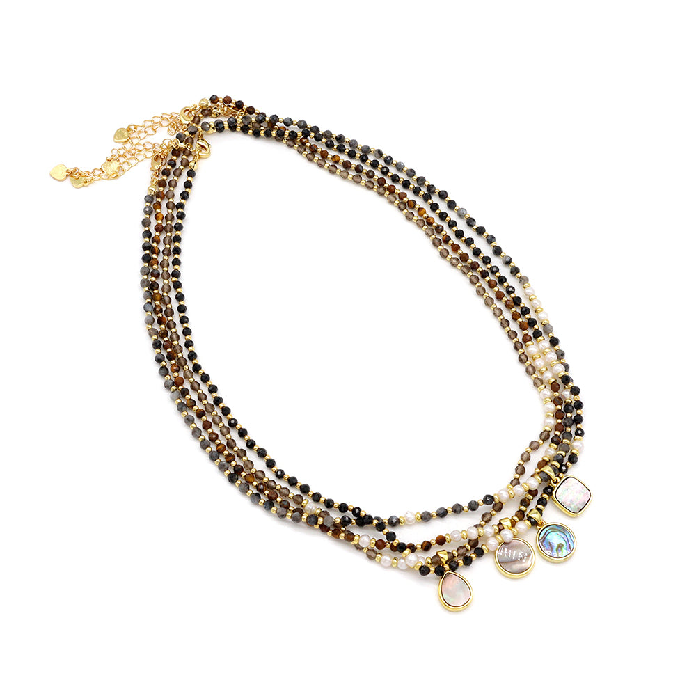 Handmade Customizable Natural Stone Beads Necklace With Shell Fresh Water Pearl Pendant