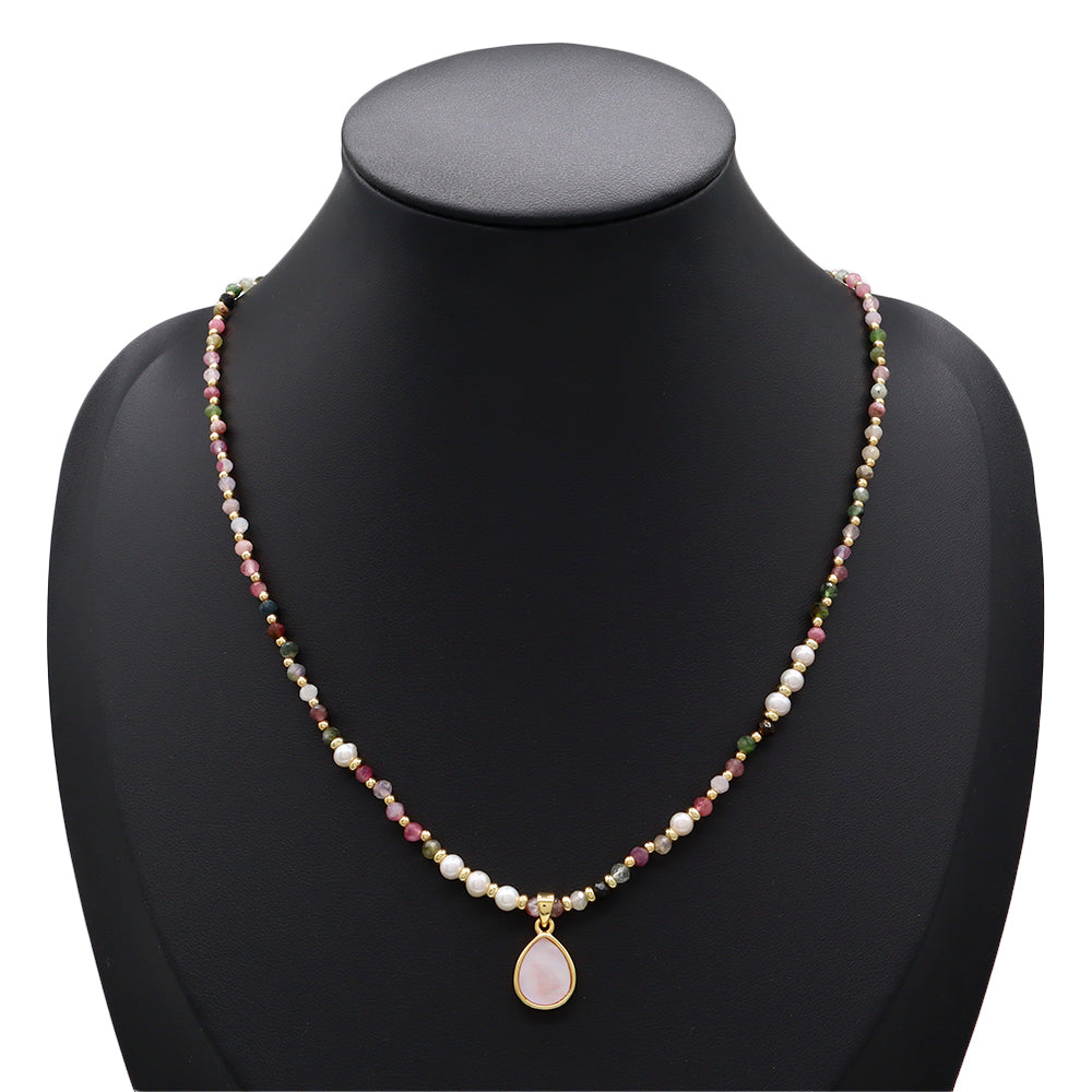 Handmade Customizable Natural Stone Beads Necklace With Shell Fresh Water Pearl Pendant