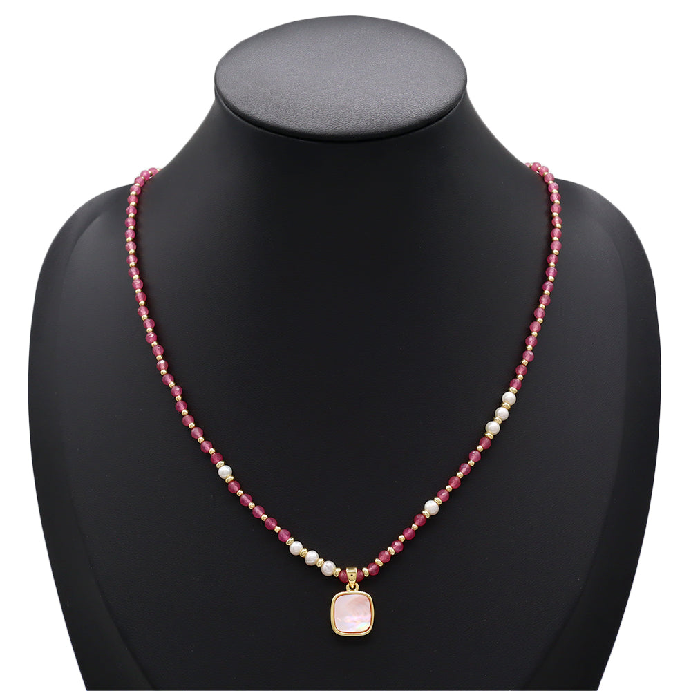 Handmade Customizable Natural Stone Beads Necklace With Shell Fresh Water Pearl Pendant