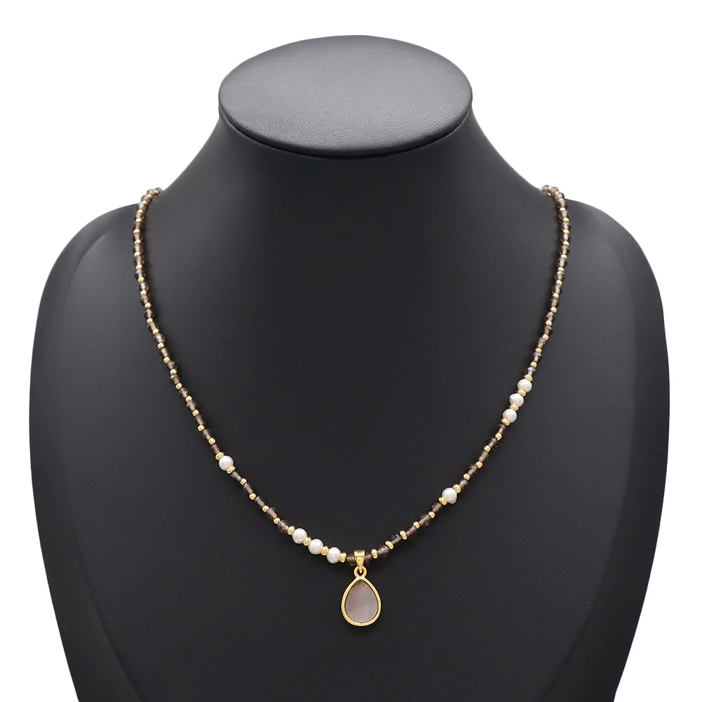 Handmade Customizable Natural Stone Beads Necklace With Shell Fresh Water Pearl Pendant