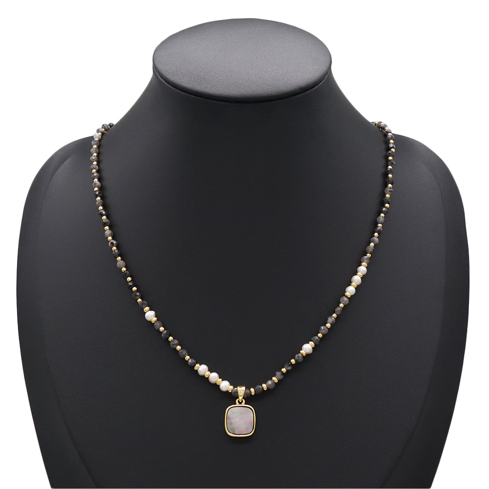 Handmade Customizable Natural Stone Beads Necklace With Shell Fresh Water Pearl Pendant