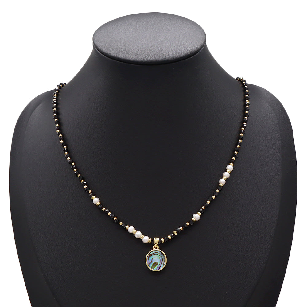 Handmade Customizable Natural Stone Beads Necklace With Shell Fresh Water Pearl Pendant