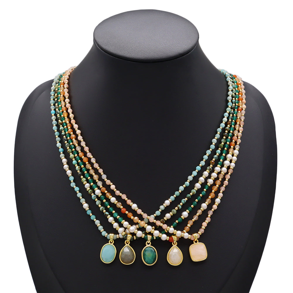 Handmade Customizable Natural Stone Beads Necklace With Natural Stone Pendant