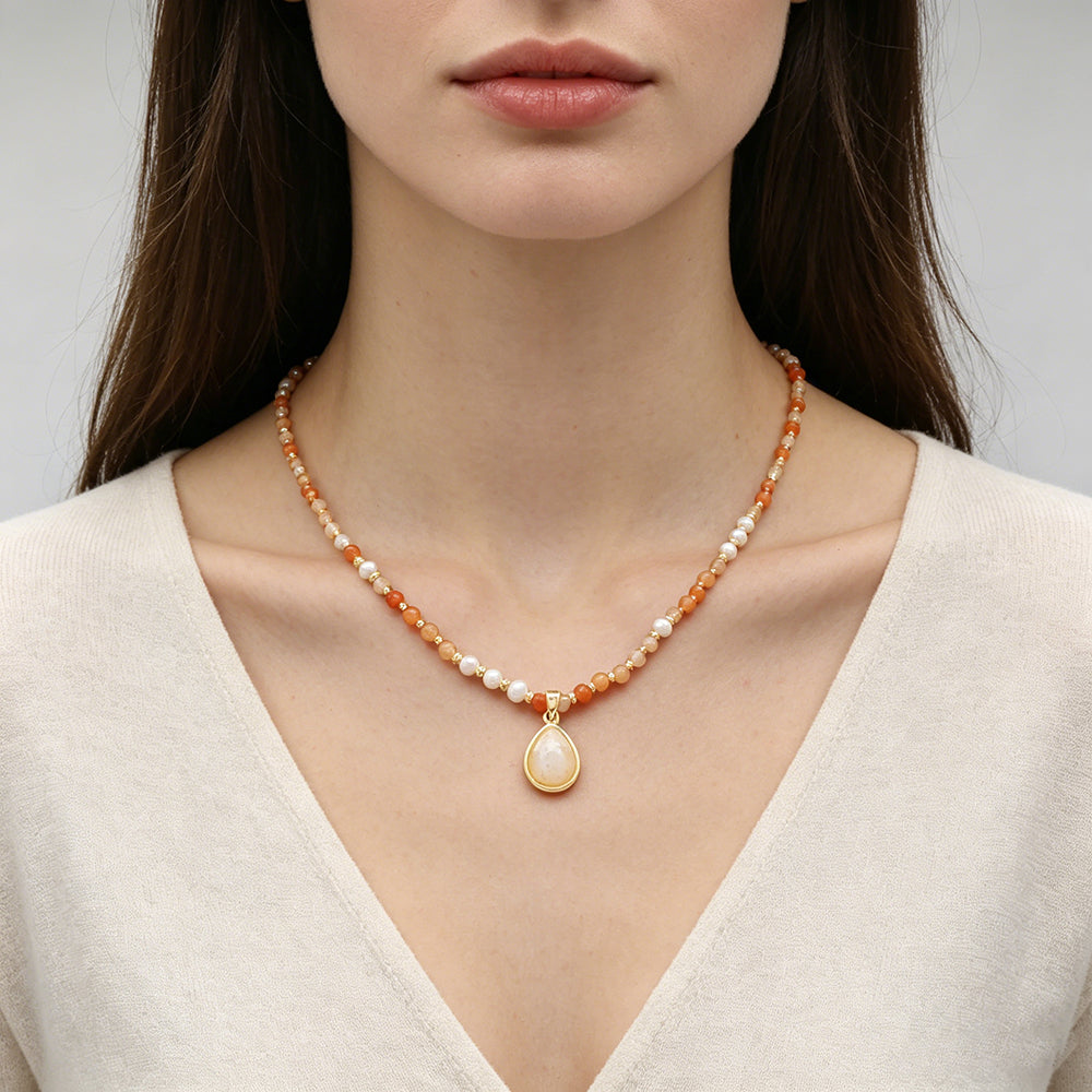 Handmade Customizable Natural Stone Beads Necklace With Natural Stone Pendant