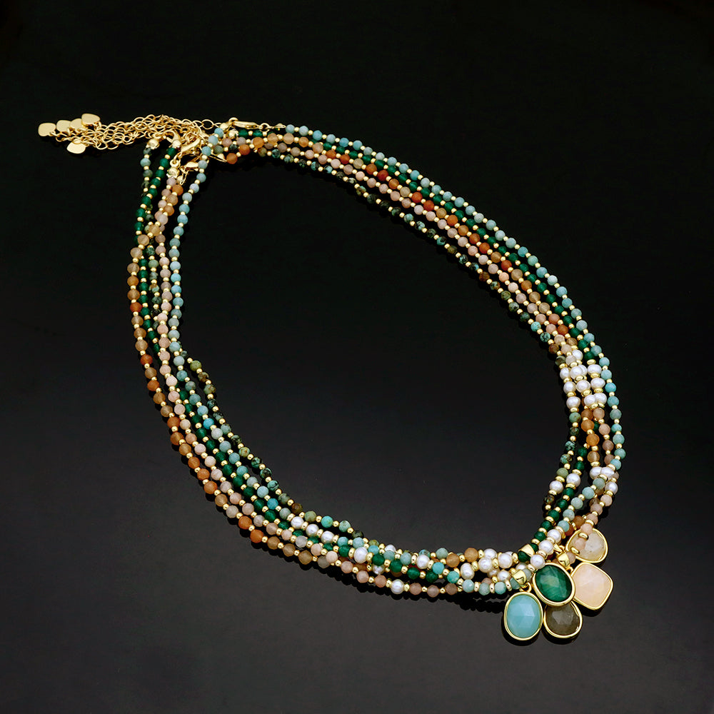Handmade Customizable Natural Stone Beads Necklace With Natural Stone Pendant
