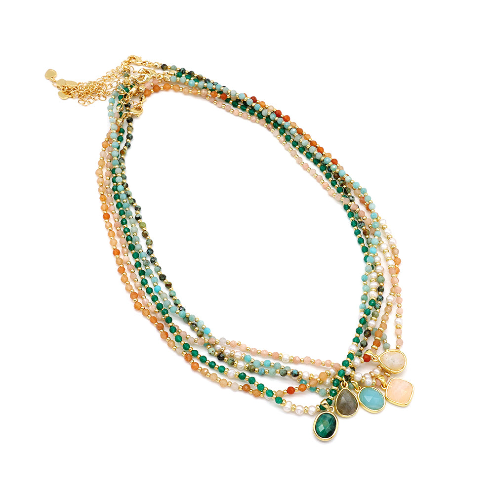 Handmade Customizable Natural Stone Beads Necklace With Natural Stone Pendant