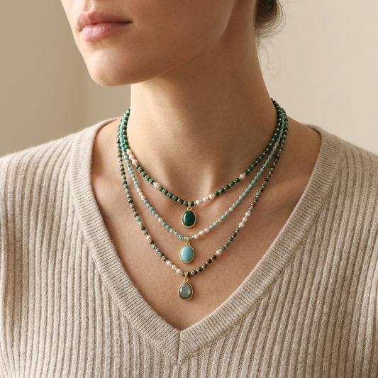 Handmade Customizable Natural Stone Beads Necklace With Natural Stone Pendant