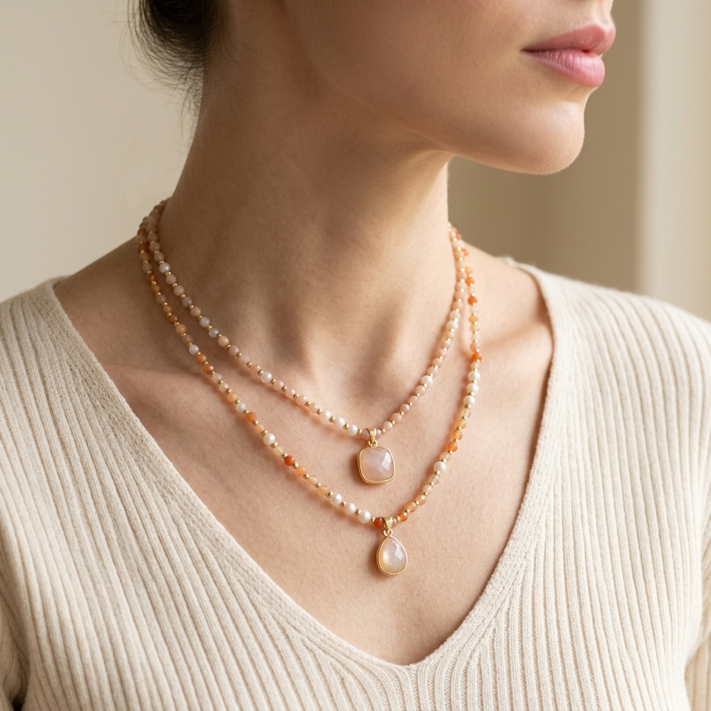 Handmade Customizable Natural Stone Beads Necklace With Natural Stone Pendant