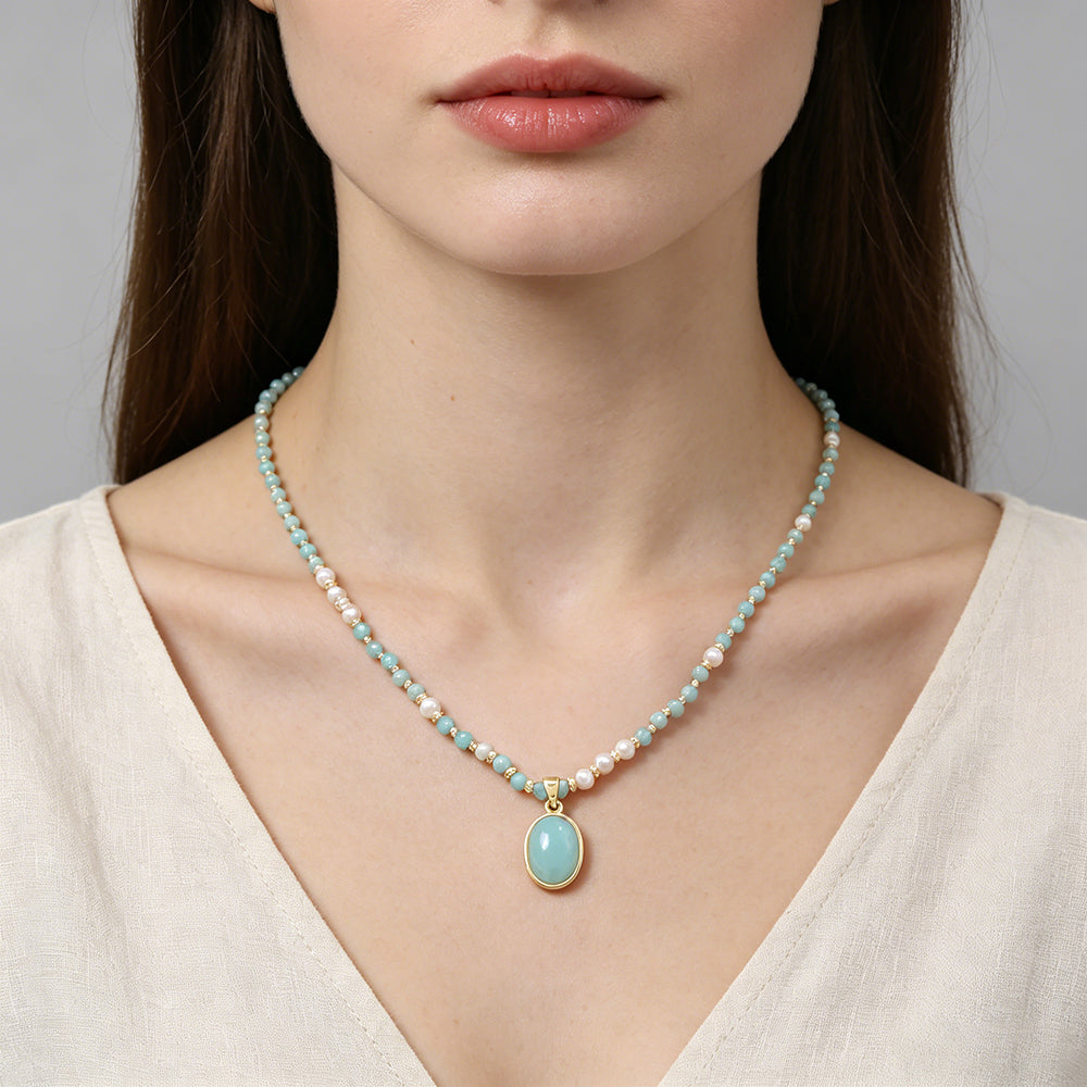 Handmade Customizable Natural Stone Beads Necklace With Natural Stone Pendant