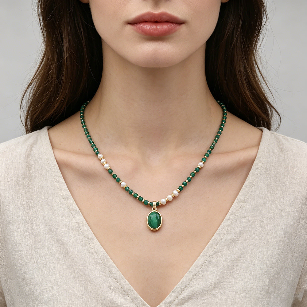 Handmade Customizable Natural Stone Beads Necklace With Natural Stone Pendant